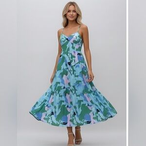 Shirred Panel Backless Midi A-Line Dress